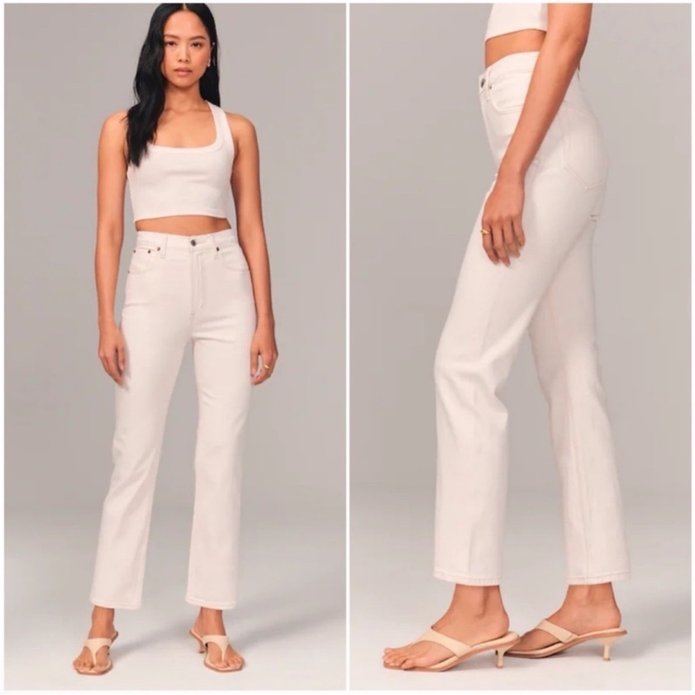 Abercrombie & Fitch The Ankle Straight Ultra High Rise White Jean